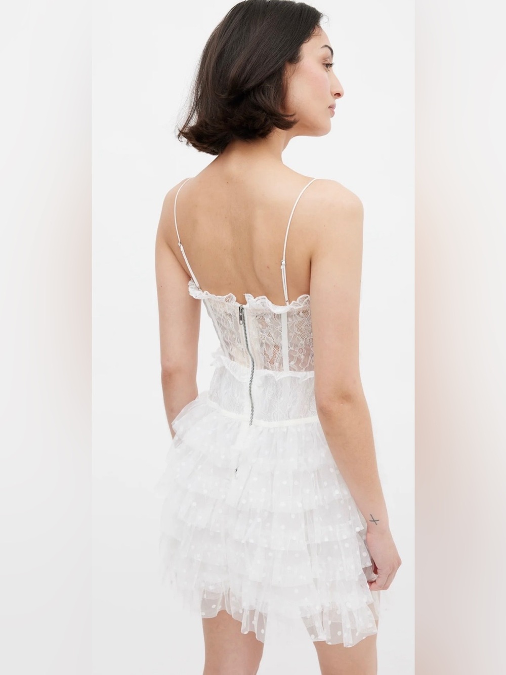For Love and Lemons Ivory Lace Corset Ruffle Mini Dress - Picture 4 of 10